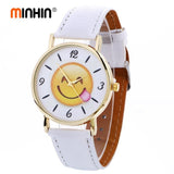 MINHIN Cute Smile Face Design Creative Watches Leather Strap Wholesale School Watches Fashion Smart Watches For Women